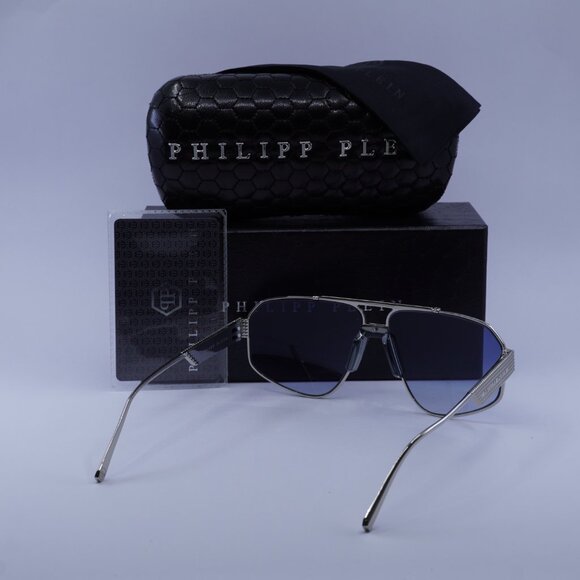 Philipp Plein SPP106M 0579 Aviator Sunglasses – Palladium/Blue - Picture 5 of 12